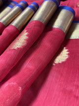 Ruby Red Soft Cotton Silk saree in soft cotton silk with zari buttas with 7.5" banarasi borders — Kaash Collection