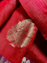 Ruby Red Soft Cotton Silk saree in soft cotton silk with zari buttas with 7.5" banarasi borders — Kaash Collection