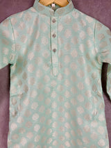 Sea Green Boys Kurta Pajama Set with Floral Butta Weaving design | Boys Wedding Wear Kurta Sets | Kurta Pajama for Boys | Kids Indian Wear - Kaash