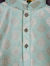 Sea Green Boys Kurta Pajama Set with Floral Butta Weaving design | Boys Wedding Wear Kurta Sets | Kurta Pajama for Boys | Kids Indian Wear - Kaash