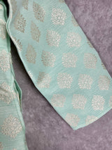 Sea Green Boys Kurta Pajama Set with Floral Butta Weaving design | Boys Wedding Wear Kurta Sets | Kurta Pajama for Boys | Kids Indian Wear - Kaash