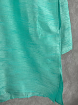 Sea Green Color Raw Silk Indian Men Short Kurta - Kaash