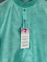 Sea Green Color Raw Silk Indian Men Short Kurta - Kaash