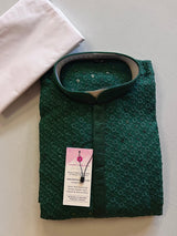 Bottle Green men's kurta pajama in premium georgette with sequin & chikankari embroidery — Kaash Collection