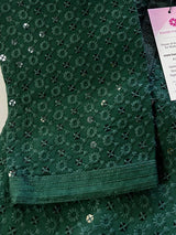 Bottle Green men's kurta pajama in premium georgette with sequin & chikankari embroidery — Kaash Collection