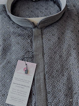 Sequin Chikhenkari Kurta Pajama Set in Dark Grey | Designer Wedding Mens Ethnic Wear | Wedding, Party Wear Kurta | Sequin Chikhenkari Kurta - Kaash