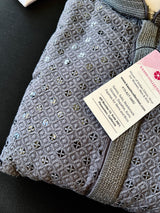 Sequin Chikhenkari Kurta Pajama Set in Dark Grey | Designer Wedding Mens Ethnic Wear | Wedding, Party Wear Kurta | Sequin Chikhenkari Kurta - Kaash