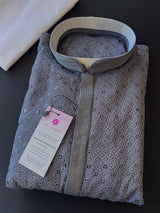 Sequin Chikhenkari Kurta Pajama Set in Dark Grey | Designer Wedding Mens Ethnic Wear | Wedding, Party Wear Kurta | Sequin Chikhenkari Kurta - Kaash