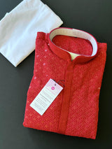 Sequin Chikhenkari Kurta Pajama Set in Maroon Red | Designer Wedding Mens Ethnic Wear | Wedding, Party Wear Kurta | Sequin Chikhenkari Kurta - Kaash