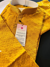 Mustard Yellow men's kurta pajama in premium georgette with sequin & chikankari embroidery — Kaash Collection