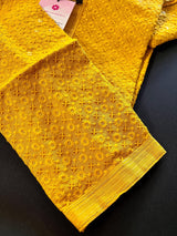 Sequin Chikhenkari Kurta Pajama Set in Mustard Yellow | Designer Wedding Mens Wear | Haldi , Party Wear Kurta | Sequin Chikhenkari Kurta - Kaash