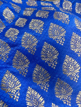 Size 36 – Blue Color Stitched Sleeveless Blouse with Gold Buttis Pure Banarasi - Kaash