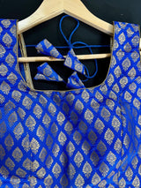 Size 36 – Blue Color Stitched Sleeveless Blouse with Gold Buttis Pure Banarasi - Kaash
