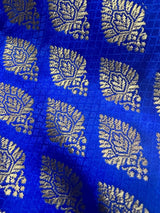 Size 36 | Blue Color Stitched Sleeveless Blouse with Gold Buttis Pure Banarasi | Readymade Blouse | Pink Ready to Wear Banarasi Blouse - Kaash