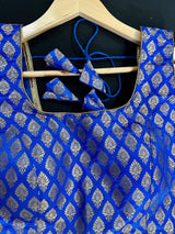 Size 36 | Blue Color Stitched Sleeveless Blouse with Gold Buttis Pure Banarasi | Readymade Blouse | Pink Ready to Wear Banarasi Blouse - Kaash