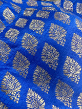 Size 36 | Blue Color Stitched Sleeveless Blouse with Gold Buttis Pure Banarasi | Readymade Blouse | Pink Ready to Wear Banarasi Blouse - Kaash