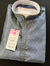 Slate Grey Men Kurta Pajama Set with tiny Sequin Work | Self Embroidered Material | Designer Indian Mens Wear | Kurta for Mens - Kaash