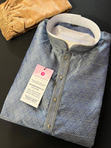 Slate Grey Men Kurta Pajama Set with tiny Sequin Work | Self Embroidered Material | Designer Indian Mens Wear | Kurta for Mens - Kaash