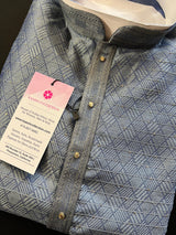 Slate Grey Men Kurta Pajama Set with tiny Sequin Work | Self Embroidered Material | Designer Indian Mens Wear | Kurta for Mens - Kaash