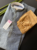 Slate Grey Men Kurta Pajama Set with tiny Sequin Work | Self Embroidered Material | Designer Indian Mens Wear | Kurta for Mens - Kaash