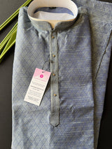 Slate Grey Men Kurta Pajama Set with tiny Sequin Work | Self Embroidered Material | Designer Indian Mens Wear | Kurta for Mens - Kaash