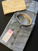 Sliver Grey Silk Men Kurta Pajama Set with Antique Buttons | Mens Ethnic Wear| Indian and Pakistani Mens Wear | Men Silk Kurtas | Kaash - Kaash