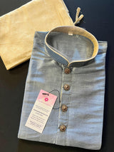 Sliver Grey Silk Men Kurta Pajama Set with Antique Buttons | Mens Ethnic Wear| Indian and Pakistani Mens Wear | Men Silk Kurtas | Kaash - Kaash