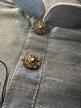 Sliver Grey Silk Men Kurta Pajama Set with Antique Buttons | Mens Ethnic Wear| Indian and Pakistani Mens Wear | Men Silk Kurtas | Kaash - Kaash