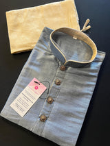 Sliver Grey Silk Men Kurta Pajama Set with Antique Buttons | Mens Ethnic Wear| Indian and Pakistani Mens Wear | Men Silk Kurtas | Kaash - Kaash