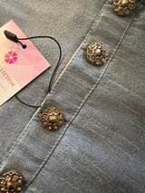 Sliver Grey Silk Men Kurta Pajama Set with Antique Buttons | Mens Ethnic Wear| Indian and Pakistani Mens Wear | Men Silk Kurtas | Kaash - Kaash