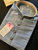Sliver Grey Silk Men Kurta Pajama Set with Antique Buttons | Mens Ethnic Wear| Indian and Pakistani Mens Wear | Men Silk Kurtas | Kaash - Kaash