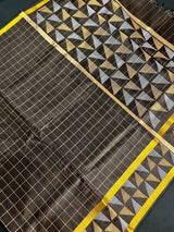 Statement Black Saree with Checks - Kaash