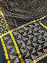 Statement Black Saree with Checks - Kaash