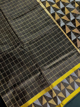 Statement Black Saree with Checks - Kaash