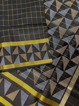 Statement Black Saree with Checks - Kaash