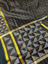Statement Black Saree with Checks | Handwoven Saree | Semi Raw Silk Saree | Light Weight Saree | Gift for Her | Soft Saree | Kaash Sarees - Kaash