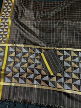 Statement Black Saree with Checks | Handwoven Saree | Semi Raw Silk Saree | Light Weight Saree | Gift for Her | Soft Saree | Kaash Sarees - Kaash