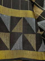 Statement Black Saree with Checks | Handwoven Saree | Semi Raw Silk Saree | Light Weight Saree | Gift for Her | Soft Saree | Kaash Sarees - Kaash