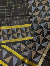 Statement Black Saree with Checks | Handwoven Saree | Semi Raw Silk Saree | Light Weight Saree | Gift for Her | Soft Saree | Kaash Sarees - Kaash