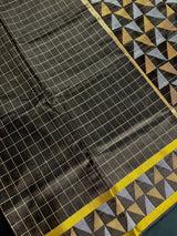 Statement Black Saree with Checks | Handwoven Saree | Semi Raw Silk Saree | Light Weight Saree | Gift for Her | Soft Saree | Kaash Sarees - Kaash