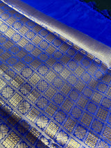 Statement Designer Royal Blue Saree with Muted Gold Zari Weaving Work Handmade Banarasi Silk Saree with complementing Brocade Blouse - Kaash
