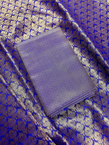 Statement Designer Royal Blue Saree with Muted Gold Zari Weaving Work Handmade Banarasi Silk Saree with complementing Brocade Blouse - Kaash
