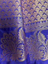 Statement Designer Royal Blue Saree with Muted Gold Zari Weaving Work Handmade Banarasi Silk Saree with complementing Brocade Blouse - Kaash