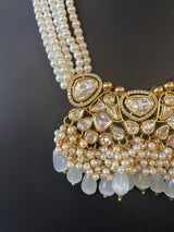 Statement Handmade Necklace in Tayani Kundan with Grey Color Monalisa Beads - Kaash