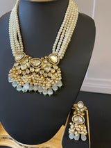 Statement Handmade Necklace in Tayani Kundan with Grey Color Monalisa Beads - Kaash