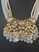 Statement Handmade Necklace in Tayani Kundan with Grey Color Monalisa Beads - Kaash