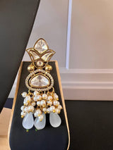 Statement Handmade Necklace in Tayani Kundan with Grey Color Monalisa Beads - Kaash