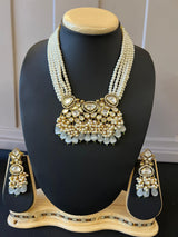 Statement Handmade Necklace in Tayani Kundan with Grey Color Monalisa Beads | Kundan Jewelry | Bollywood Style Wedding Party Jewelry - Kaash