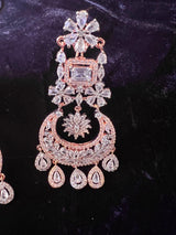 Statement Rose Gold Chandbali Style Premium Quality American Diamond Earrings - Kaash