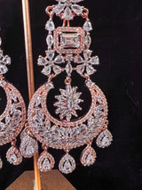 Statement Rose Gold Chandbali Style Premium Quality American Diamond Earrings - Kaash